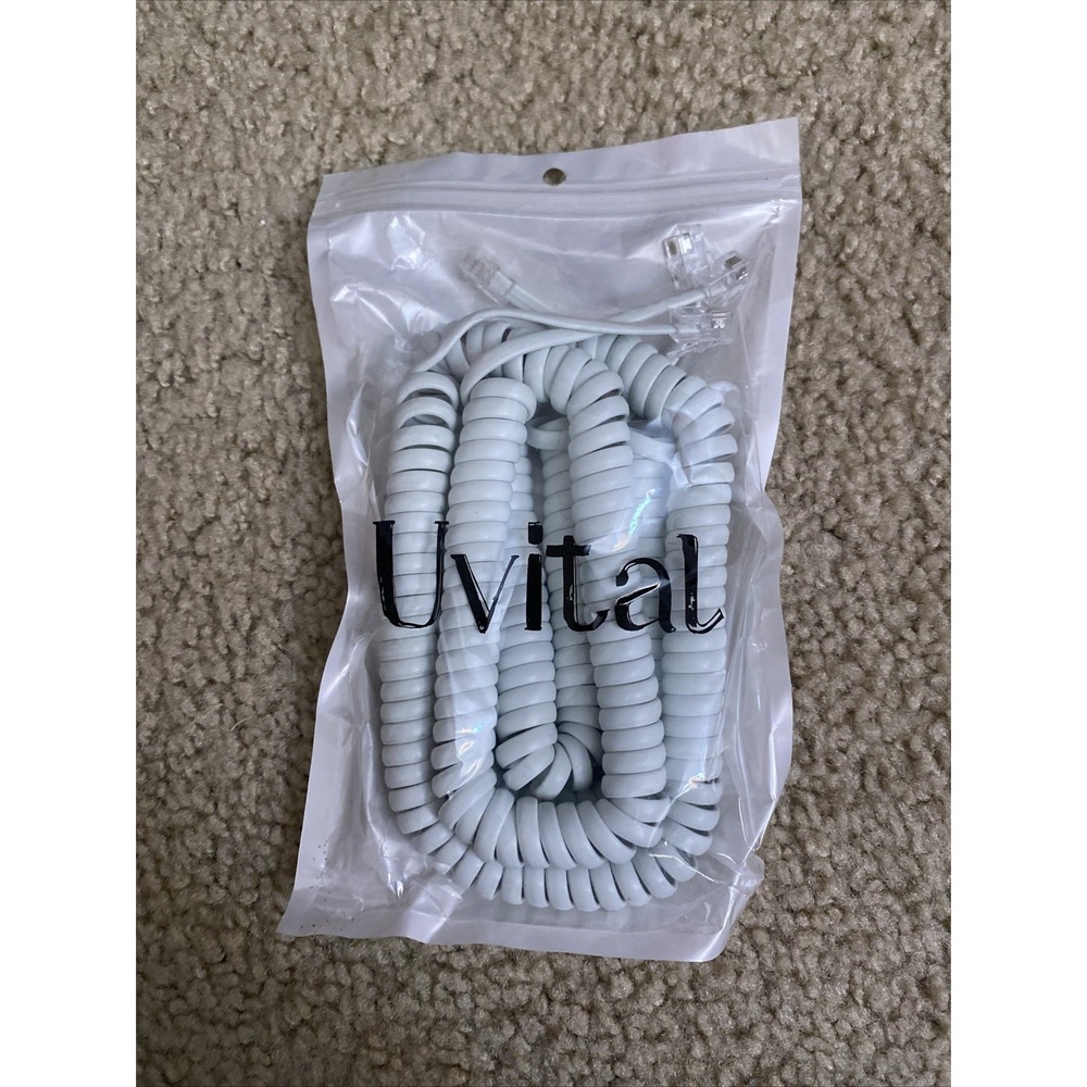 Uvital 2 Pack Phone Cord for Landline, 1.4 FT Coiled White Telephone 2PCS-8FT